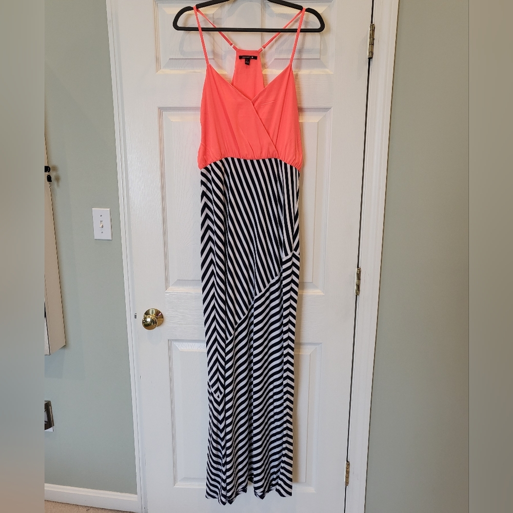 Hot Pink + Navy Stripe Maxi Dress